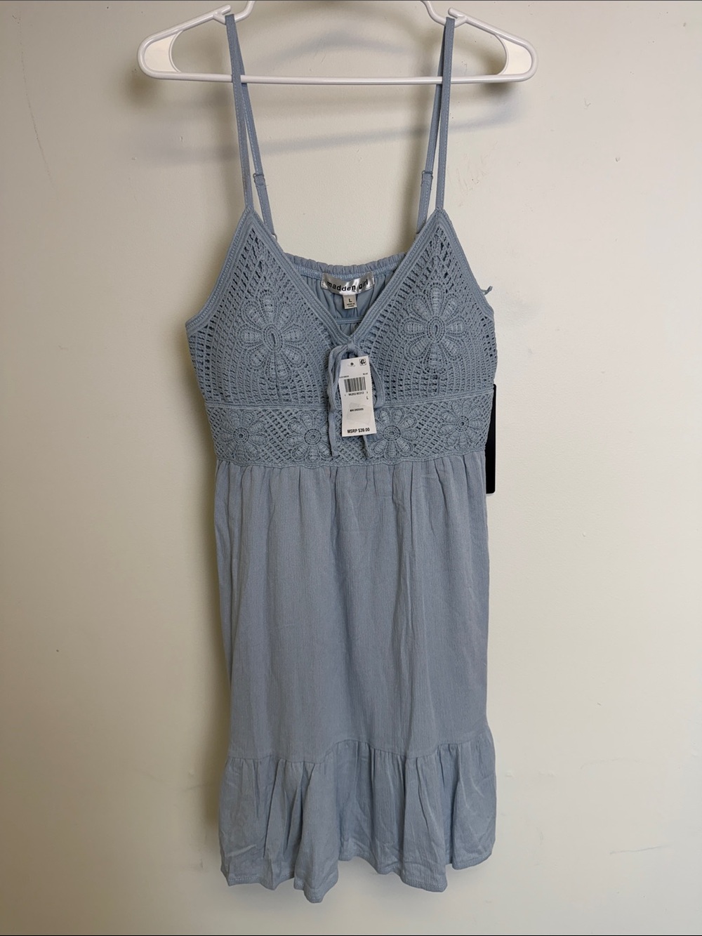 Madden Girl Dusty Blue Crochet Bust Mini Dress